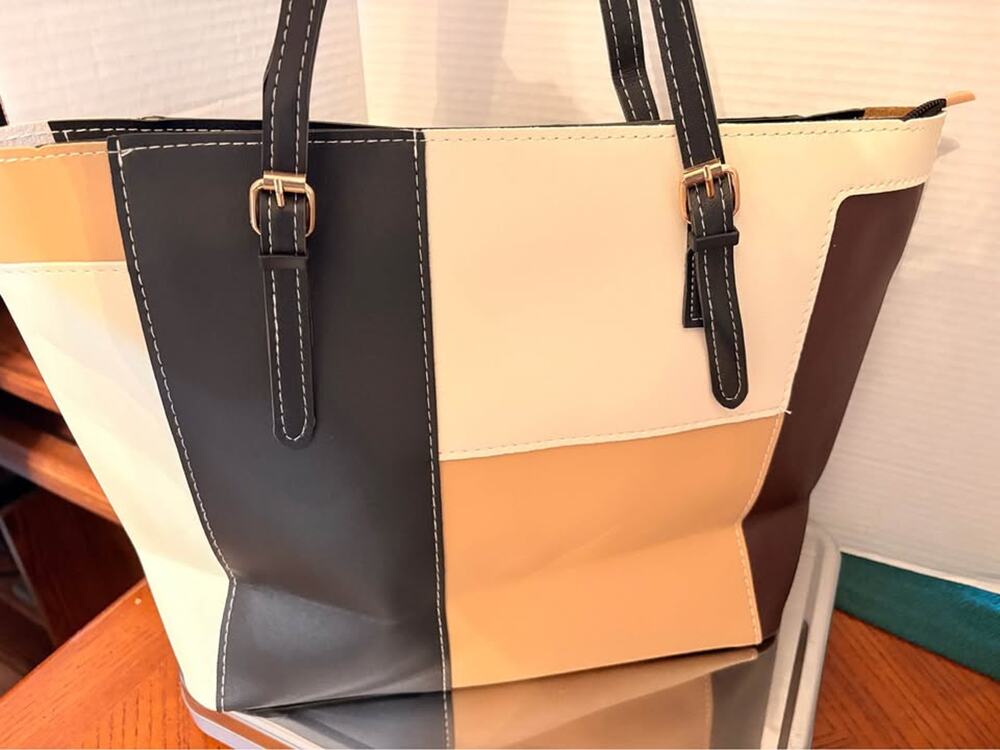 Color block laptop / tote bag. PU leather, unlined, pocket inside